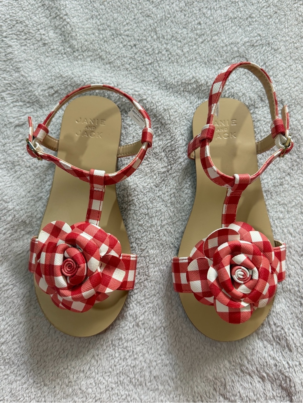 Janie and Jack | Red Gingham Rosette Sandals | Size 12 - Picture 6 of 11